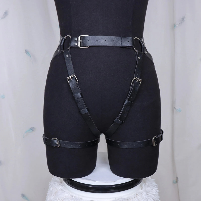 Fashion Women Faux Leather Body Harness Belt Suspenders Garter Leg Goth Clothing Rave Outfit Accessory - Visuel 5 | SAMAG