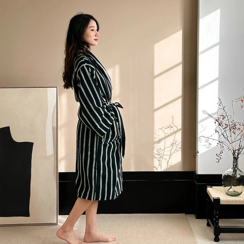 Retro Plaid Cotton Bathrobe Super Soft Absortion Hooded Loose Bath Robe Coat Towel V Neck Warm Sleepwear Robes Women Homewear