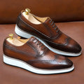 Men's Real Leather Oxford Shoes Classic Wing Tip Toe Lace-Up Handmade Comfortable Casual Sneakers for Business Office