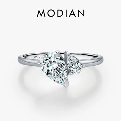 MODIAN Real 925 Sterling Silver Sparkling Water Drop Interweaving Dazzling Clear Pear CZ Finger Rings For Women Fine | SAMAG