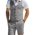 Men's Suit Linen 2 Piece Vests Short Pants Suits for Men Casual Summer Beach Groomsmen Wedding Waistcoat Set