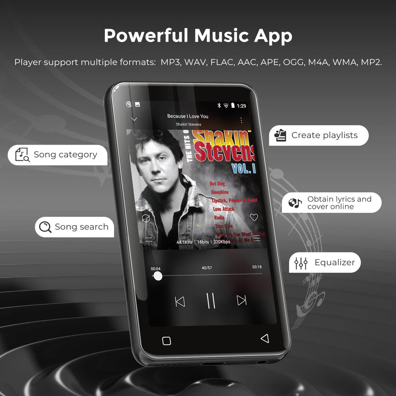 Portable MP4/MP3 Player Bluetooth Speakers & WiFi, Digital Audio Player Support Spotify, Deezer, Car Radio,Up to 1TB