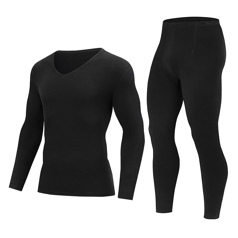 2-piece Men's  Warm Suit Autumn And Winter Solid Color V-neck Youth Thick Sports Fashion Autumn Clothes Autumn Pants Trend