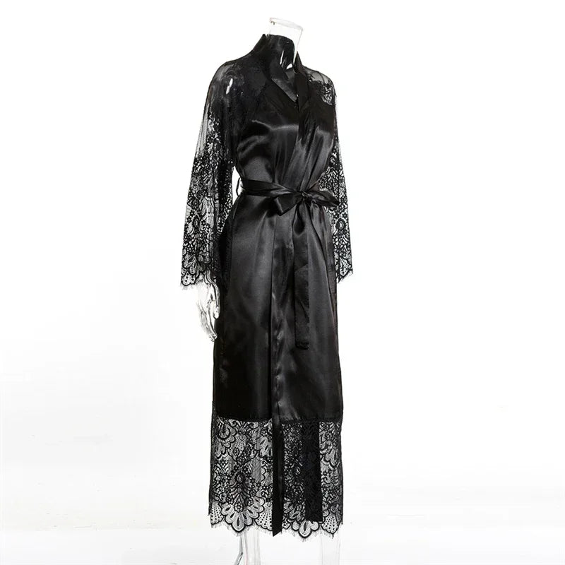 Sleepwear Women's Bathrobe Sexy Lingerie Lace Satin | SAMAG