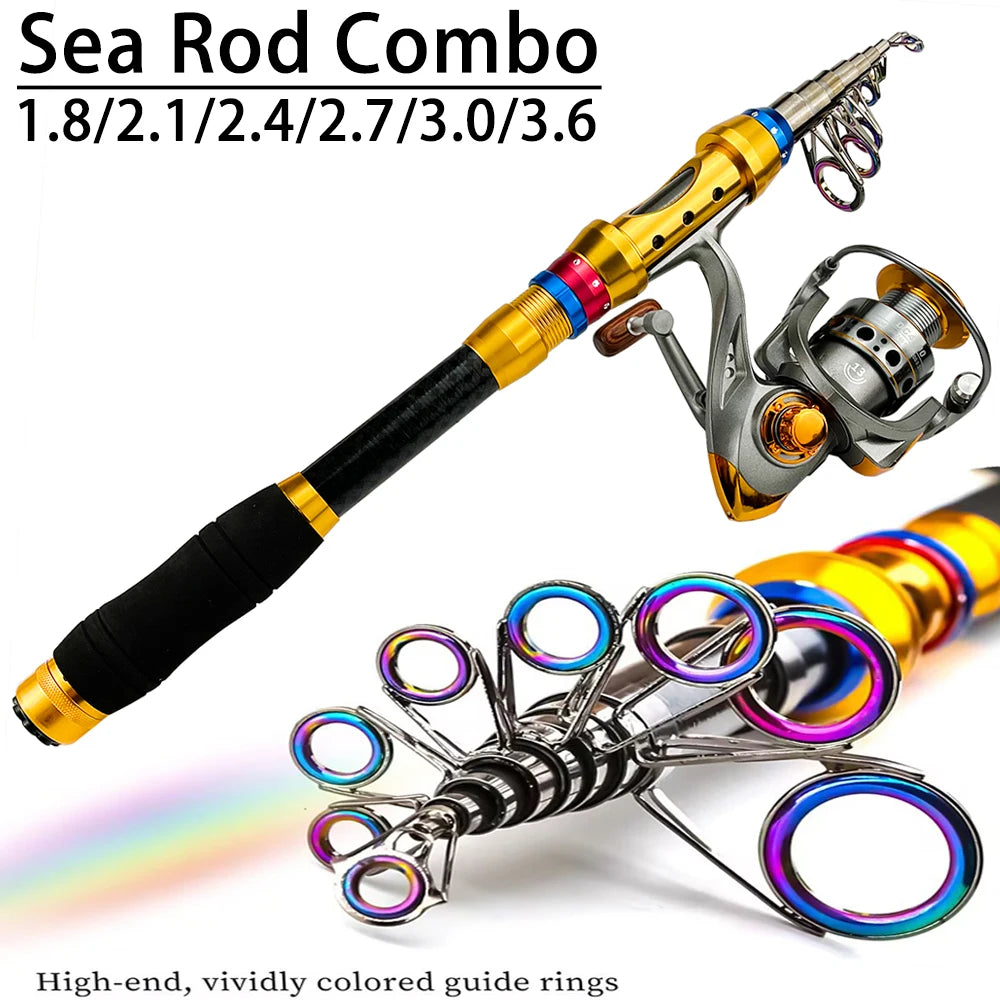 1.8-3.6m Telescopic Fishing Rod Fishing Reel Combo Portable Travel Spinning Fishing Rod With 2000/3000/5000Series Reel Set