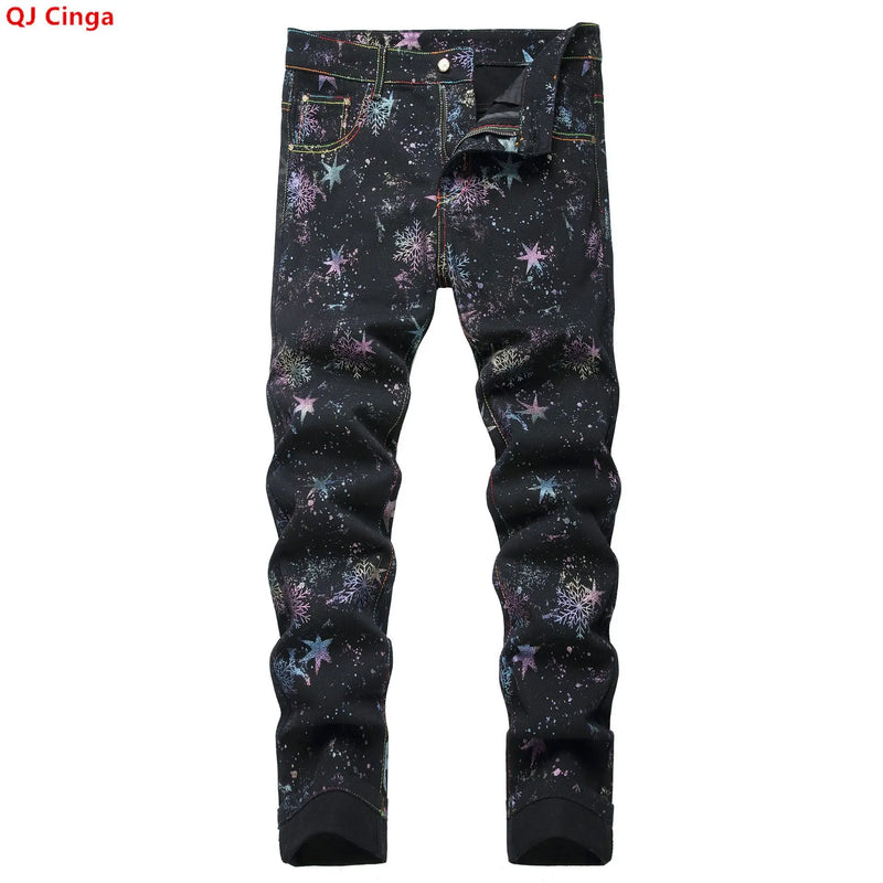 Men's Black Jeans for Spring and Fall, Checkered Print | SAMAG