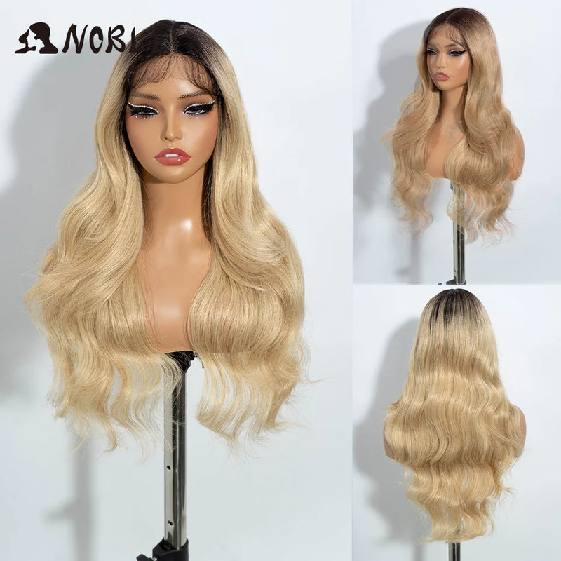 Noble 13x4 Lace Front Wig Synthetic 28 inch Long wavy ombre blonde Wigs For Women Ombre Lace Front Wig Synthetic Lace Front Wig