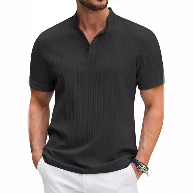 Hawaiian Men's Retro Cotton And Linen Henry Shirt Casual | SAMAG