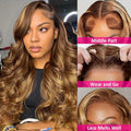 Honey Blonde Ombre Highlight Body Wave Lace Front Human Hair Wigs Pre Plucked Glueless Straight Deep Wave Frontal Wigs For Woman On Clearance Sale
