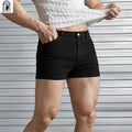 Men's Sexy Slim Fit White Denim Shorts, Rolled Cuff | SAMAG