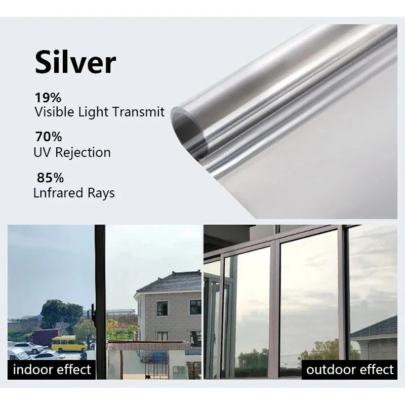 One Way Window Privacy Tint Film Anti Look Vinyl Mirror Self-adhesive Film Sun Blocking Anti UV Static Cling Stickers Home Decor
