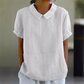 Solid Color Cotton Linen Lapel Pullover Shirt Women - View 8 | SAMAG