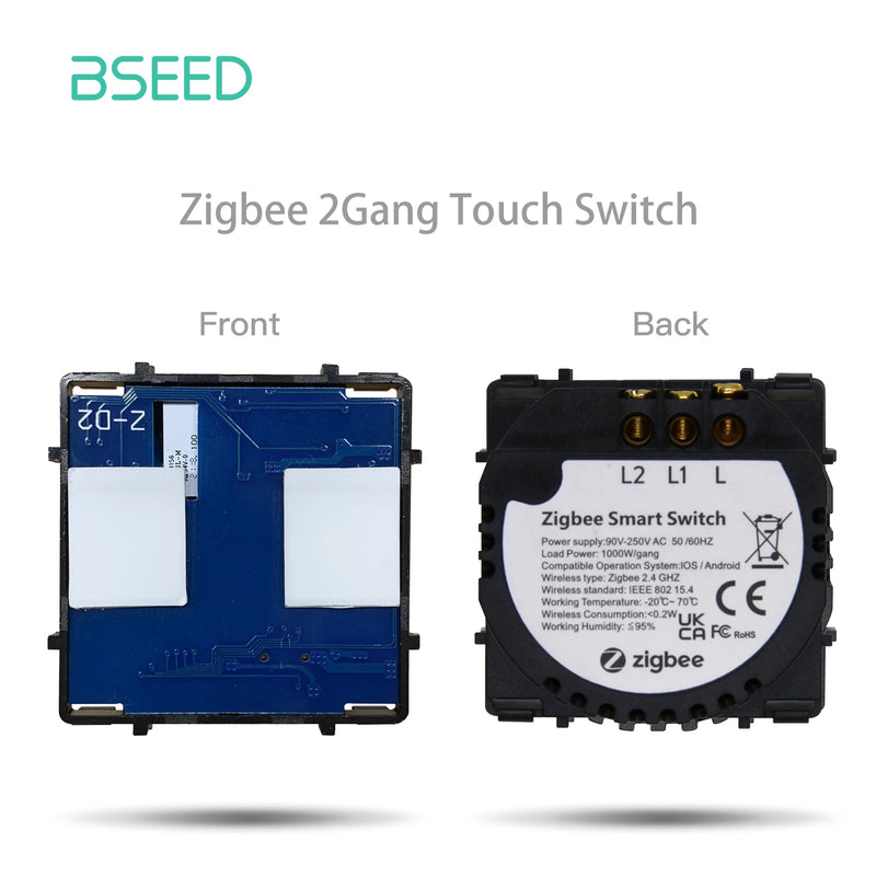 BSEED Zigbee Smart Switch 1/2/3Gang Sensor Switch Function Part Only Alexa Tuya Smart Home Control App 1/2/3Way No Neutral Wire