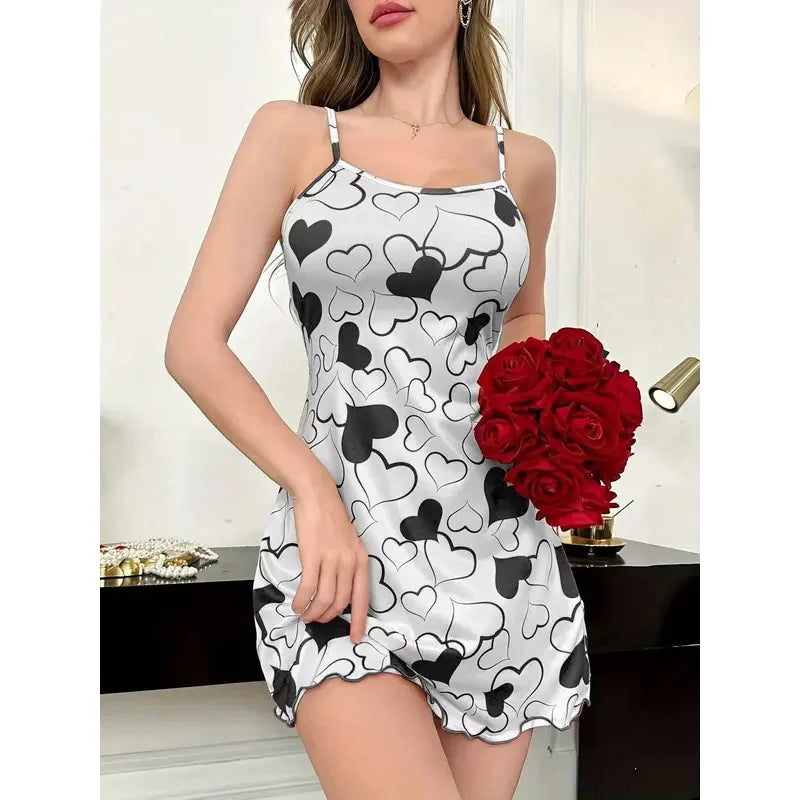 Summer Nightdress Women Sexy Heart Love Printed Slip | SAMAG