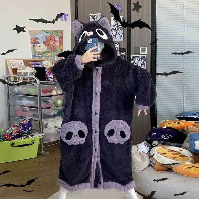 Winter Pajamas For Women Cartoon Hooded Long Robe Cute | SAMAG