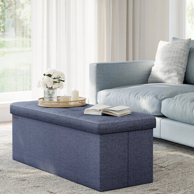 SONGMICS Storage Ottoman, Padded Foldable Bench, Chest with Lid, Holds up to 300 kg, for Bedroom, Hallway, Living Room