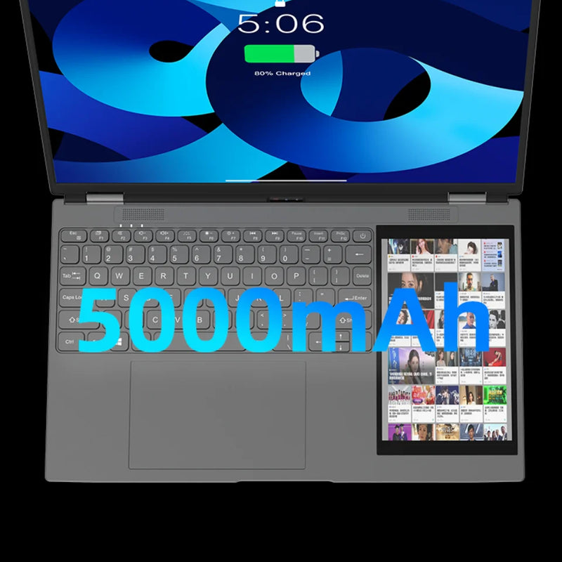 Dual Screen Laptop 15.6" IPS+7" Touch Screen 16G DDR4 128GB-2TB SSD Intel N95 N100 Processor Windows11 Notebook Computer Face ID