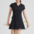 Women's Mesh Sport Set 2 Piece Short Sleeve Top with Skirt Summer Yoga Outfits Plus Size Quick Dry Breathable Tennis Badminton