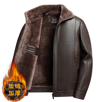 Add Fleece and Thickening Winter Dad Leather Jacket | SAMAG