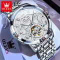 OLEVS 6701 Man Watch Fashion Top Brand Stainless Steel Hollow Skeleton Flywheel Automatic Mechanical Waterproof Watch for Men