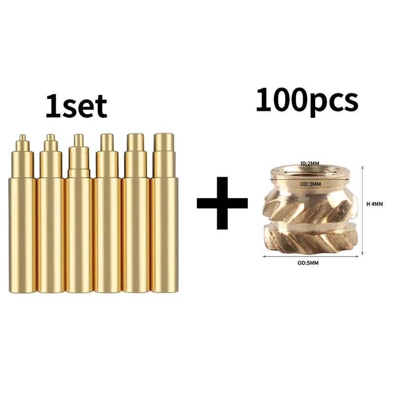 Heat Insert Nut Iron Tips Heat Set Insert Tip Soldering Iron Tip M2-M6 Brass Thread Embedded Kit for Plastic 3D Printer Parts