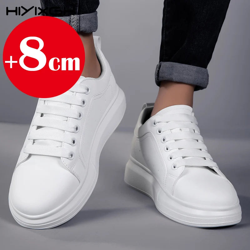 New men's leather elevator shoes 6 cm 8 cm invisible height increase white black sneakers leather height increase casual shoes