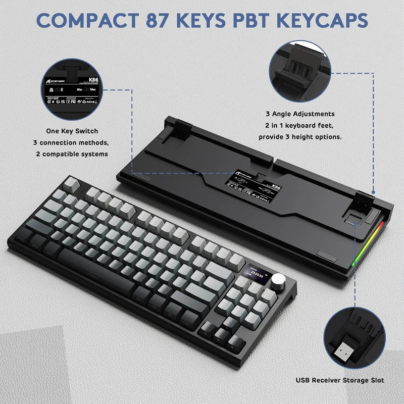 ATTACK SHARK K86 RGB 75% Wireless Gasket Mechanical Keyboard,3-Mode Bluetooth5.0/2.4G/USB-C Hot Swappable Gaming Keyboard