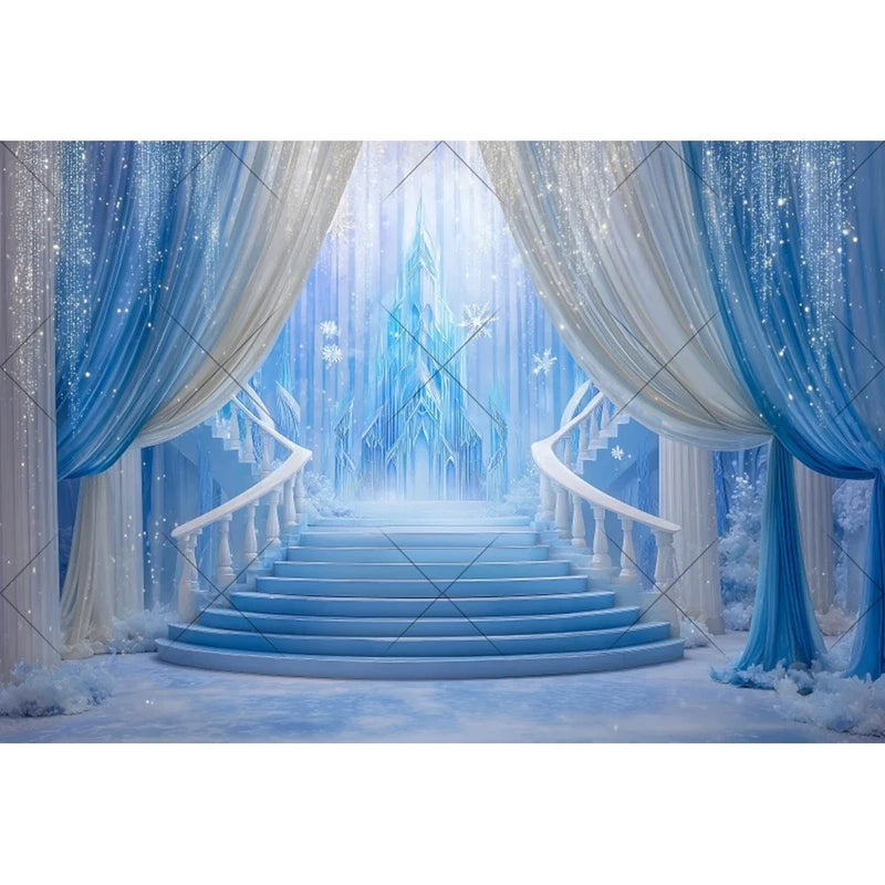 Ice Castle Girls Princess Birthday Party Decor Photography Backdrop Blue Curtains Photozone Background Photo Studio Shoots Props