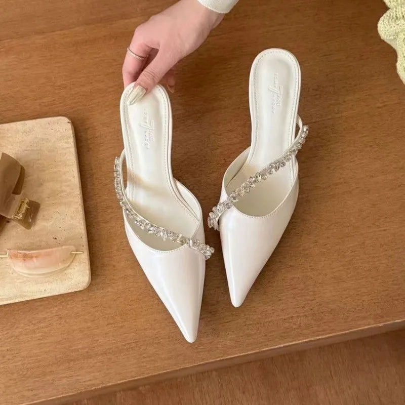 Sexy silver stiletto platform slippers - Summer fairy charm chain-toe flip-flops - Fashionable and comfortable women's shoes