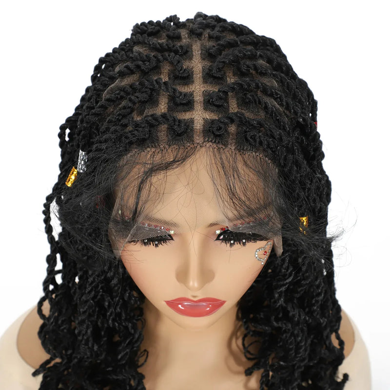 Synthetic Braided Full Lace Wigs with Baby Hair 12inch Curly Twist Box Braided Wigs for Woman Glueless Braided Wigs on Sale
