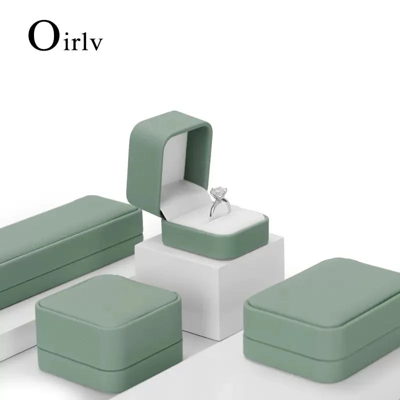 Oirlv Green Leather Jewelry Organizer Wedding Ring Box Pendant Bracelet Necklace Storage Case Gift Packaging Display Box