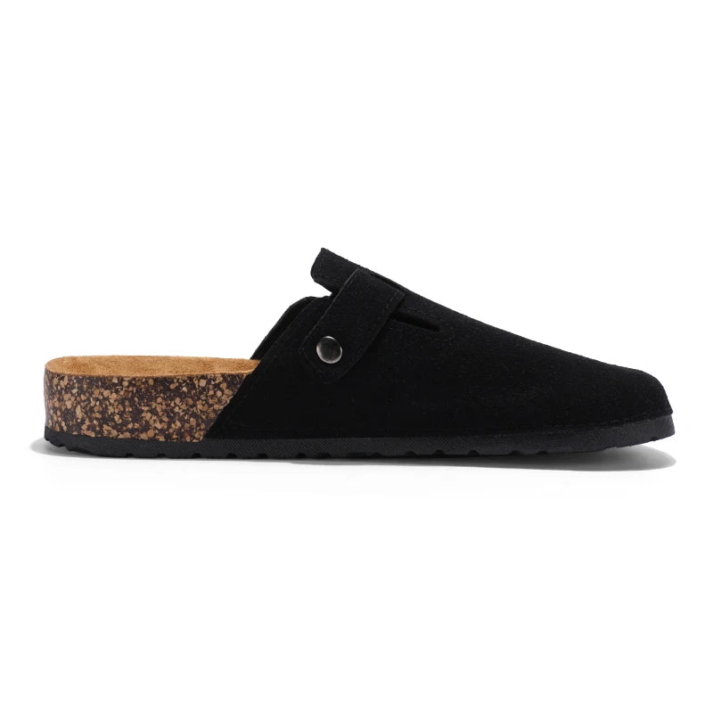 Mens Suede Cork Slippers Clogs Slip-on Leather Sandals Closed Toe Comfort Footbed Slides Slippers Summer Casual Shoes