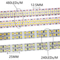 Double Row 1/2/3/4/5M LED Strip 2835 240LEDs/m 480LEDs/m DC12V High Brightness 2835  Flexible LED Light Warm White/White  5m/lot