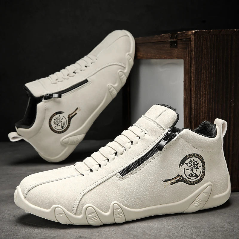 Men's Trendy Casual Side Zipper Short Boots Fashionable Flat Bottom Shoes Versatile for Outdoor Sports
