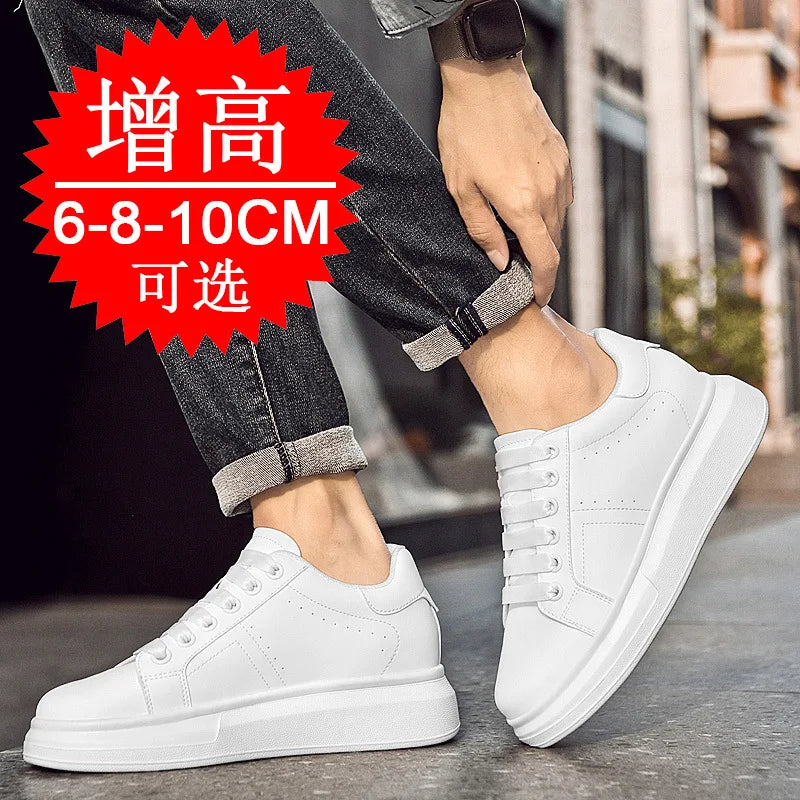 Men's Invisible Height Increasing Elevator Shoes Lace-up Sporty White Sneakers 6cm 8cm 10cm Taller Size Plus Invisible Elevate