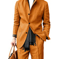 Men's Linen Blend 2 Piece Suit Set Stand Collar Breathable Casual Blazer Pants For Business Daily Wear