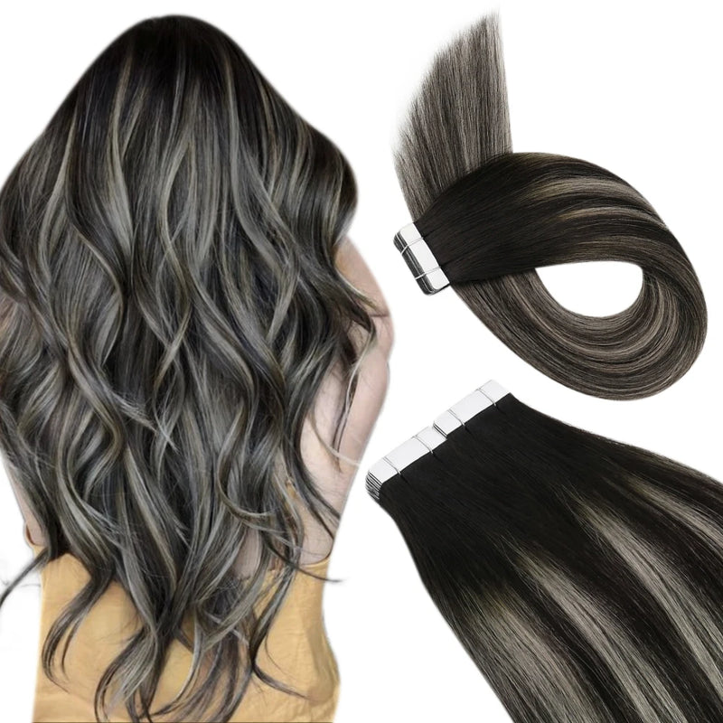 Ugeat Tape in Hair Extensions Human Hair Real Natural Brazilian Remy Hair Straight Seamless Skin Weft For Women Balayage 20P/40P