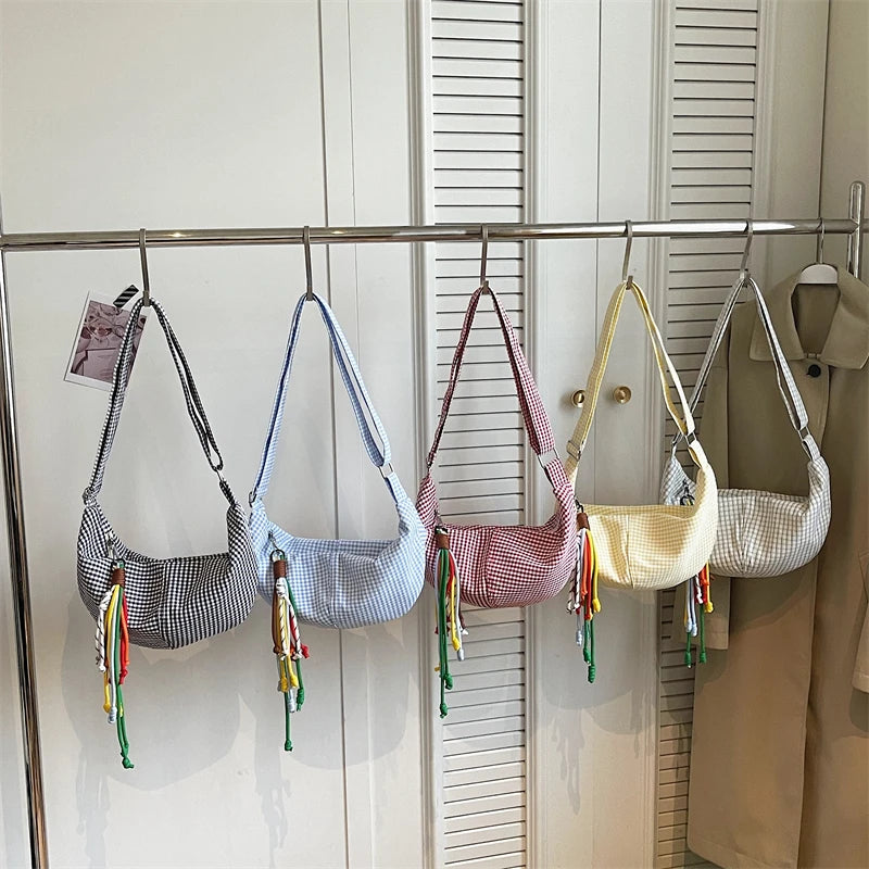 Microfiber Plaid Zipper Hobos Bags 2026 Spring/summer New Versatile Bags Daily Commute Fashion Portable Crossbody Bags
