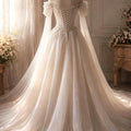 Elegant A - Line Sheer Crystal Bead Women's Wedding Dress - View 2 | SAMAG