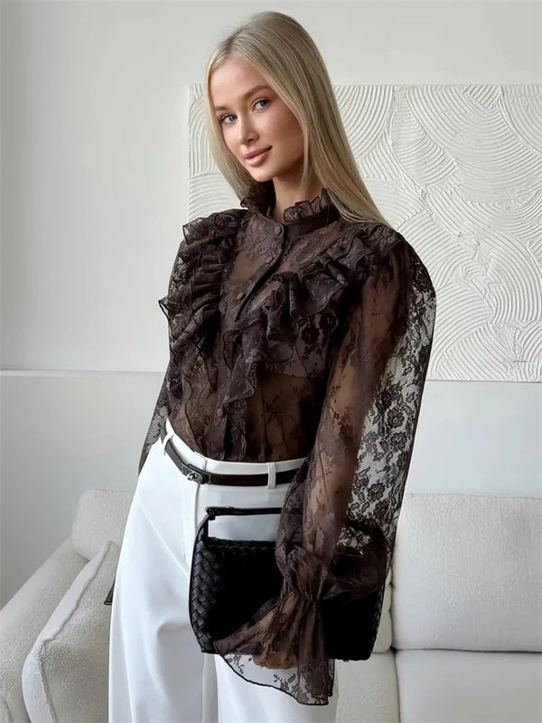 Tossy Lace Ruffled Printed Shirts Female See - Through - View 2 | SAMAG
