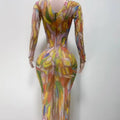 Birthday Singer Prom Queen Costume Sexy Stretch Evening Drag Queen Women's Stylish Long Sleeve Cheongsam Dress
