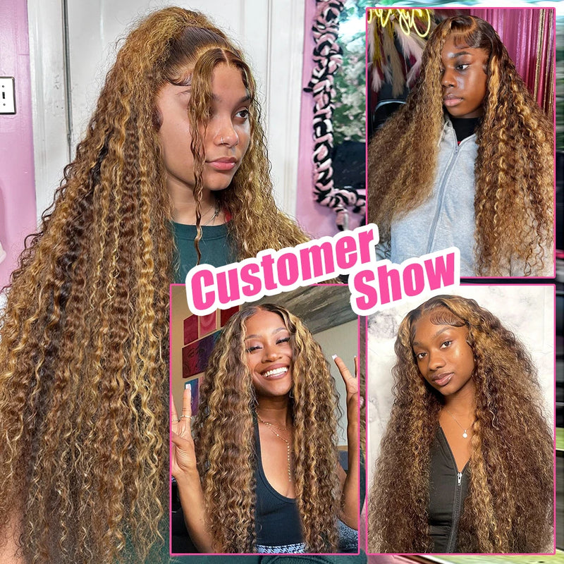 30 32 Inch 13x4 13x6 HD Highlight Ombre Curly Lace Frontal Human Hair Wigs Honey Blonde Colored Deep Wave Frontal Wigs For Women