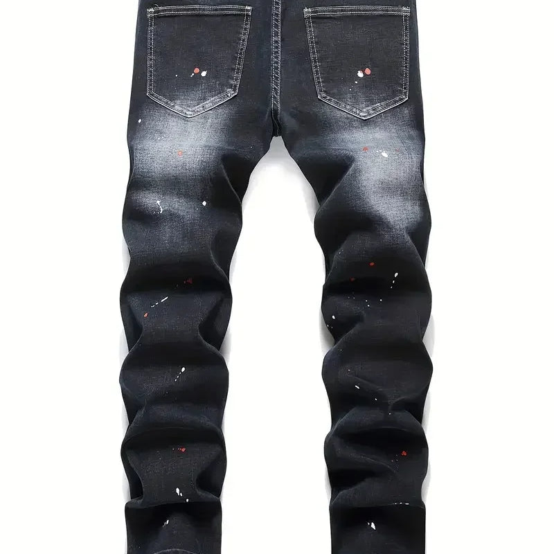 Men y2k Stretchy Denim jeans Ripped Skinny Letter Print | SAMAG