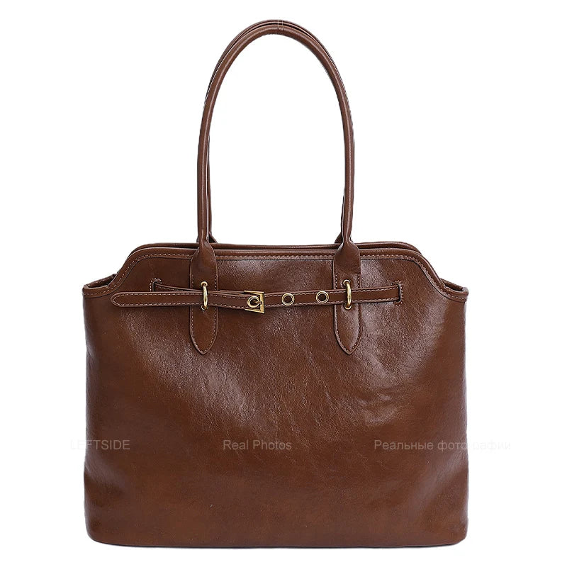 LEFTSIDE Big PU Leather Short Handle Shoulder Bag for Women 2025 Winter Luxury Tote Bag Lady Designer Retro Handbags and Purses