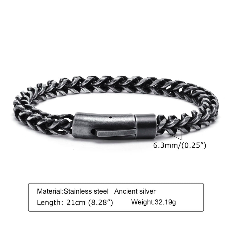 Stylish Stainless Steel Bali Foxtail Chain Bracelet for Men,Double Franco Link Chain Bracelets,Male Jewelry Gift for Dad Son
