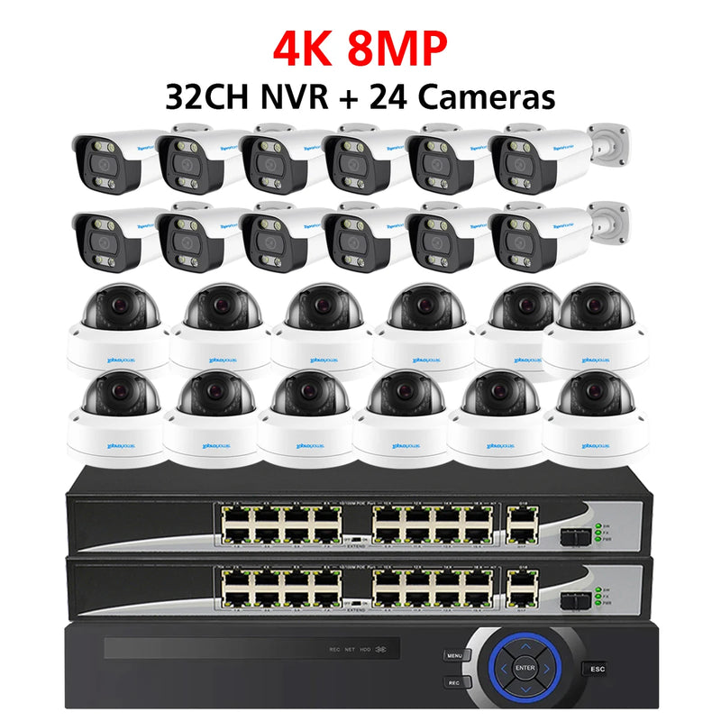 32CH 4K 8MP Security Camera System 5MP Audio Record IP Camera Indoor Outdoor Waterproof POE Home CCTV Video Surveillance Kit