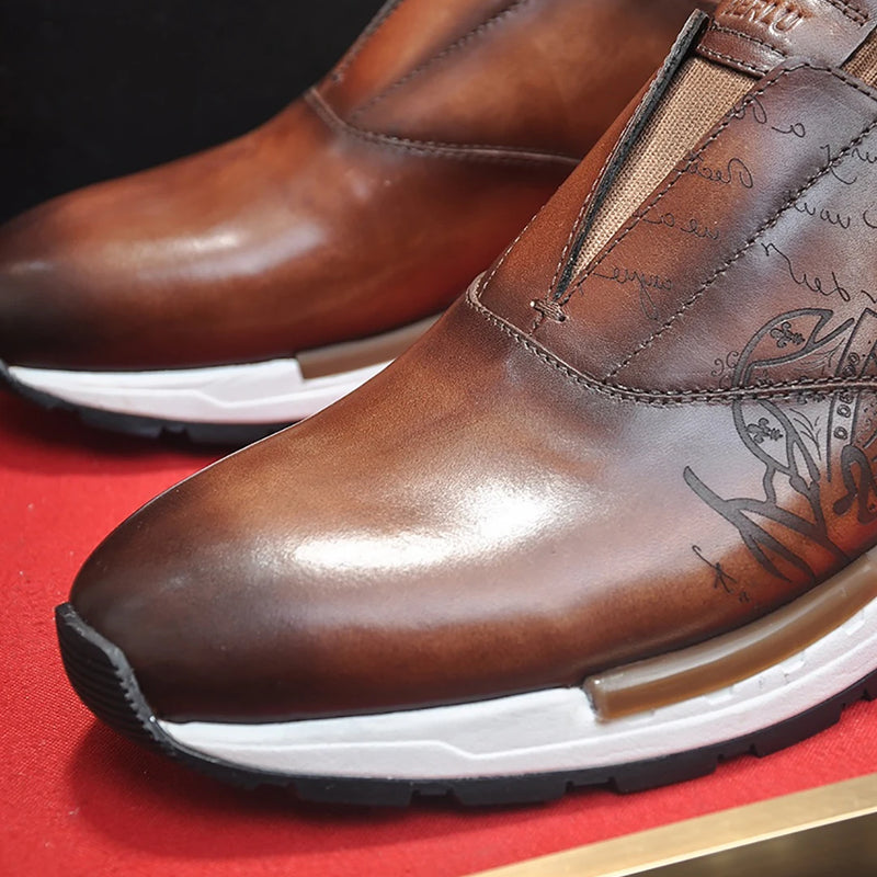 BLLIYOSS 1895 Men Shoes 2025 new Calf leather stitching  high quality Three dimensional relief sculpture Embossed badge pattern