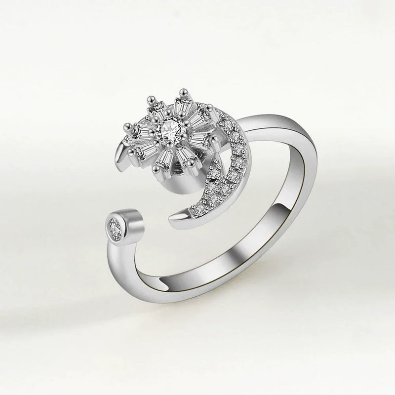 VENTFILLE 925 Sterling Silver Sunflower Diamond Zircon Rotatable Ring For Women Gift Relieve Stress Ring Jewelry Wholesale
