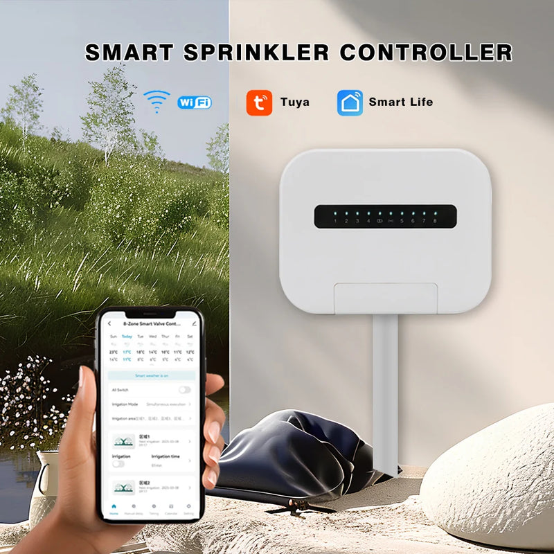 6 or 8 Station WiFi Smart Sprinkler Controller AC24V Solenoid Valve Irrigation System Remote Control by Phone Works with tuya