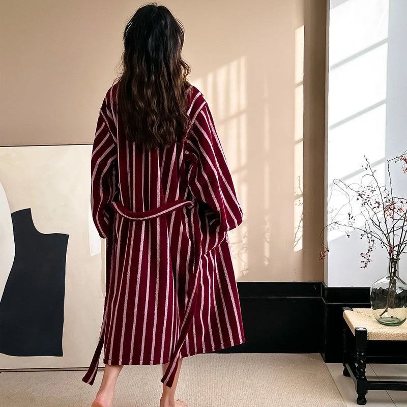 Retro Plaid Cotton Bathrobe Super Soft Absortion Hooded Loose Bath Robe Coat Towel V Neck Warm Sleepwear Robes Women Homewear
